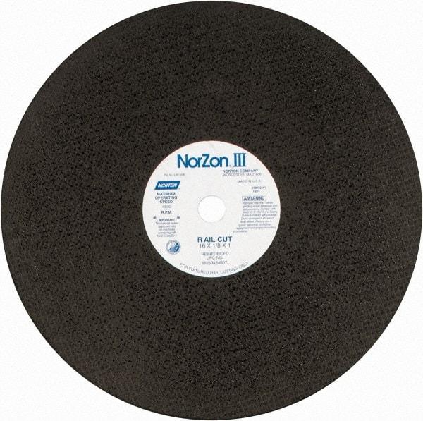 Norton - 16" 30 Grit Zirconia Alumina Cutoff Wheel - 1/8" Thick, 1" Arbor, 4,800 Max RPM, Use with Electric & Gas Powered Saws - Americas Industrial Supply