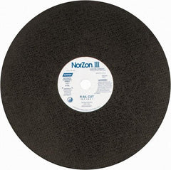 Norton - 16" 30 Grit Zirconia Alumina Cutoff Wheel - 1/8" Thick, 1" Arbor, 4,800 Max RPM, Use with Electric & Gas Powered Saws - Americas Industrial Supply