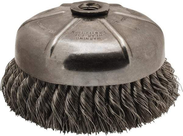 Anderson - 6" Diam, 5/8-11 Threaded Arbor, Stainless Steel Fill Cup Brush - 0.02 Wire Diam, 1-3/8" Trim Length, 6,600 Max RPM - Americas Industrial Supply