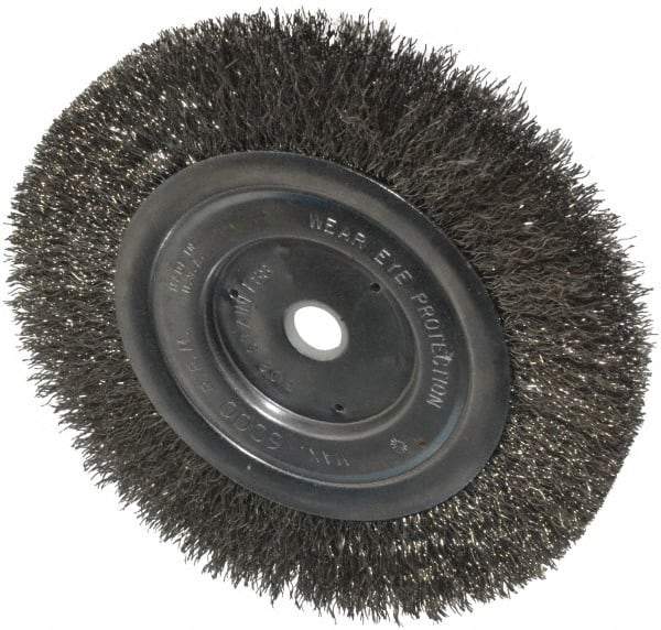 Anderson - 6" OD, 1/2" Arbor Hole, Crimped Stainless Steel Wheel Brush - 1/2" Face Width, 1-1/16" Trim Length, 0.0104" Filament Diam, 6,000 RPM - Americas Industrial Supply