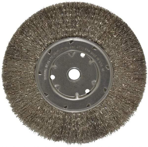 Anderson - 8" OD, 5/8" Arbor Hole, Crimped Stainless Steel Wheel Brush - 1/2" Face Width, 1-13/16" Trim Length, 0.0104" Filament Diam, 4,500 RPM - Americas Industrial Supply