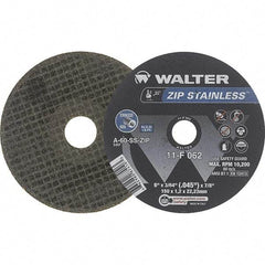 WALTER Surface Technologies - 6" Aluminum Oxide Cutoff Wheel - 3/64" Thick, 7/8" Arbor, 10,200 Max RPM, Use with Die Grinders - Americas Industrial Supply