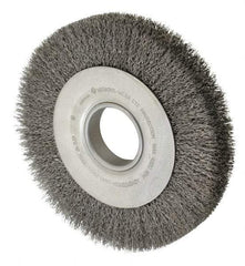 Anderson - 8" OD, 2" Arbor Hole, Crimped Steel Wheel Brush - 1-1/8" Face Width, 1-1/2" Trim Length, 0.014" Filament Diam, 4,500 RPM - Americas Industrial Supply