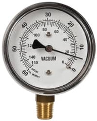 Gast - 1/4" NPT Vacuum Gauge - 0-60 psi Pressure, 0-150 Millibars - Americas Industrial Supply