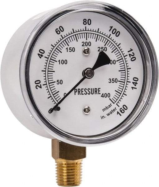 Gast - 1/4" NPT psi Pressure Gauge - 0-60 psi Pressure, 0-400 Millibars - Americas Industrial Supply