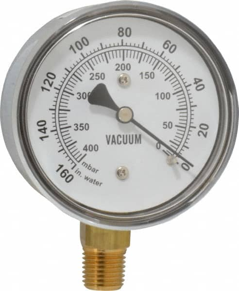 Gast - 1/4" NPT Vacuum Gauge - 0-60 psi Pressure, 0-400 Millibars - Americas Industrial Supply