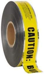 Presco - Caution: Buried Gas Line Below, Detectable Underground Tape - 1,000 Ft. Long x 2 Inch Wide Roll, Polyethylene on Aluminum, 5 mil Thick, Black and Yellow - Americas Industrial Supply