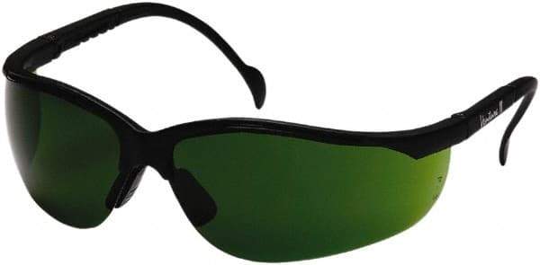 PYRAMEX - Green Lenses, Framed Safety Glasses - Scratch Resistant, Black Nylon Frame, Adjustable Temples, Size Universal, Wrap Around - Americas Industrial Supply