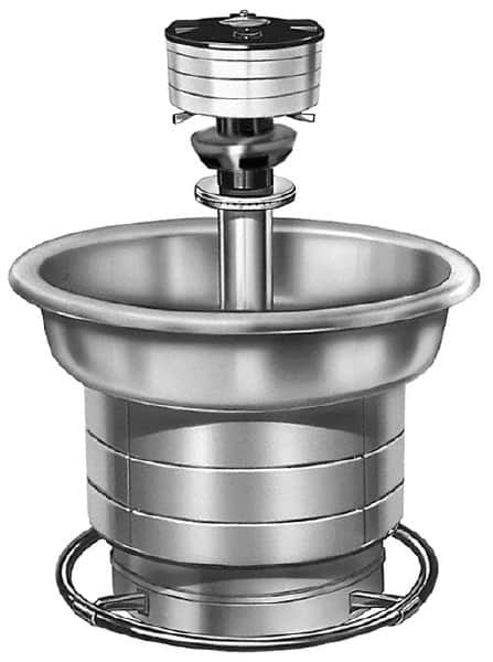 Bradley - Circular, Foot-Controlled, Internal Drain, 36" Diam, 3 Person Capacity, Stainless Steel, Wash Fountain - 2 GPM, 9" Bowl Depth, 28" High, 304 Material Grade - Americas Industrial Supply