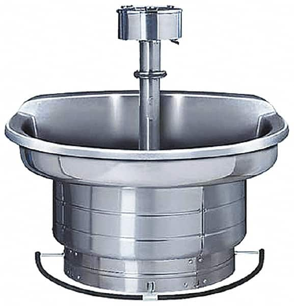 Bradley - Circular, Foot-Controlled, Internal Drain, 54" Diam, 4 Person Capacity, Stainless Steel, Wash Fountain - 5 GPM, 9" Bowl Depth, 28" High, 304 Material Grade - Americas Industrial Supply