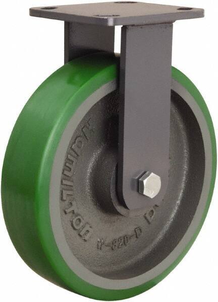 Hamilton - 8" Diam x 2" Wide x 9-1/2" OAH Top Plate Mount Rigid Caster - Polyurethane Mold onto Cast Iron Center, 1,500 Lb Capacity, Tapered Roller Bearing, 4 x 4-1/2" Plate - Americas Industrial Supply