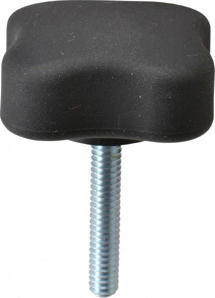 Gibraltar - 1.99" Head Diam, 4 Point Lobed Knob - 1/4-20 Stem, Thermoplastic Elastomer, Black - Americas Industrial Supply