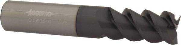 Accupro - 5/8", 1-1/4" LOC, 5/8" Shank Diam, 3-1/2" OAL, 3 Flute, Solid Carbide Square End Mill - Single End, AlTiN Finish, Spiral Flute, 60° Helix, Centercutting, Right Hand Cut, Right Hand Flute - Americas Industrial Supply