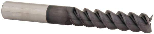 Accupro - 5/8", 2-1/2" LOC, 5/8" Shank Diam, 5" OAL, 3 Flute, Solid Carbide Square End Mill - Single End, AlTiN Finish, Spiral Flute, 60° Helix, Centercutting, Right Hand Cut, Right Hand Flute - Americas Industrial Supply