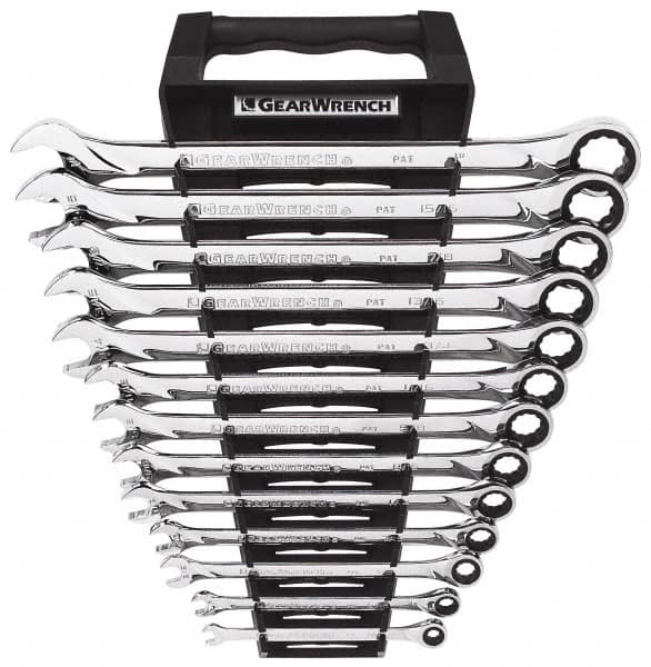 GearWrench - 13 Piece, 1/4" to 1", 12 Point Combination Wrench Set - Inch Measurement Standard, Chrome Finish, Comes in Tray - Americas Industrial Supply