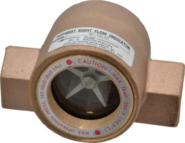 Dwyer - 3/4 Inch, Bronze Body Sight Flow Indicator - 125 Max psi, 4 Inch Overall Length, 200°F - Americas Industrial Supply