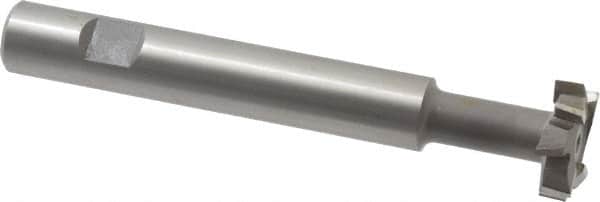 Made in USA - 1" Cut Diam, 5/16" Cut Width, 7/16" Neck Diam, 5/8" Shank Diam, 4-5/16" OAL, M42 Cobalt T-Slot Cutter - Uncoated, Staggered Teeth, 8 Teeth, Weldon Flat - Americas Industrial Supply