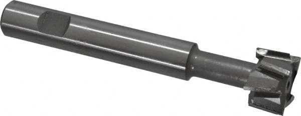 Made in USA - 1" Cut Diam, 5/8" Cut Width, 7/16" Neck Diam, 5/8" Shank Diam, 4-5/16" OAL, M42 Cobalt T-Slot Cutter - Uncoated, Staggered Teeth, 8 Teeth, Weldon Flat - Americas Industrial Supply