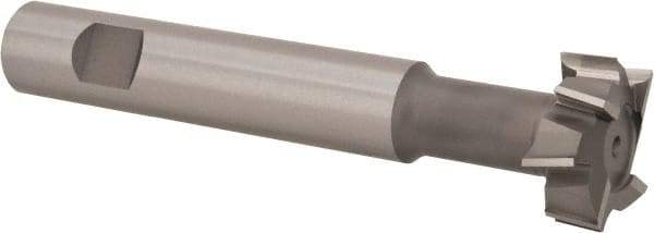 Made in USA - 1-1/4" Cut Diam, 1/2" Cut Width, 19/32" Neck Diam, 3/4" Shank Diam, 5-1/8" OAL, M42 Cobalt T-Slot Cutter - Uncoated, Staggered Teeth, 8 Teeth, Weldon Flat - Americas Industrial Supply