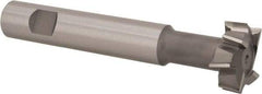 Made in USA - 1-1/4" Cut Diam, 1/2" Cut Width, 19/32" Neck Diam, 3/4" Shank Diam, 5-1/8" OAL, M42 Cobalt T-Slot Cutter - Uncoated, Staggered Teeth, 8 Teeth, Weldon Flat - Americas Industrial Supply