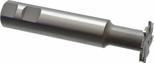 Made in USA - 1-1/2" Cut Diam, 1/8" Cut Width, 23/32" Neck Diam, 1" Shank Diam, 5-5/16" OAL, M42 Cobalt T-Slot Cutter - Uncoated, Staggered Teeth, 8 Teeth, Weldon Flat - Americas Industrial Supply