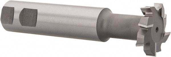 Made in USA - 1-1/2" Cut Diam, 3/8" Cut Width, 23/32" Neck Diam, 1" Shank Diam, 5-5/16" OAL, M42 Cobalt T-Slot Cutter - Uncoated, Staggered Teeth, 8 Teeth, Weldon Flat - Americas Industrial Supply
