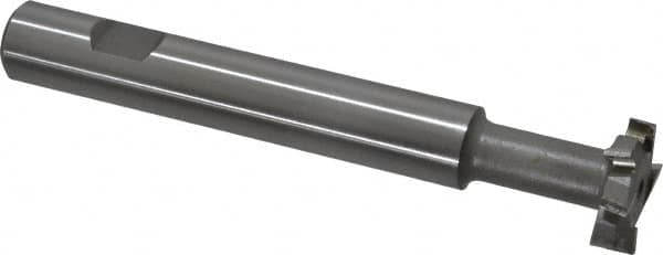 Made in USA - 1" Cut Diam, 1/4" Cut Width, 7/16" Neck Diam, 5/8" Shank Diam, 4-15/16" OAL, M2 High Speed Steel T-Slot Cutter - Uncoated, Staggered Teeth, 8 Teeth, Weldon Flat - Americas Industrial Supply