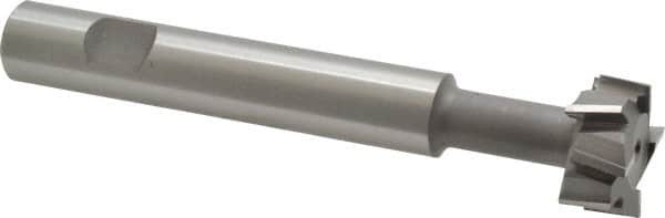 Made in USA - 1" Cut Diam, 1/2" Cut Width, 7/16" Neck Diam, 5/8" Shank Diam, 4-15/16" OAL, M2 High Speed Steel T-Slot Cutter - Uncoated, Staggered Teeth, 8 Teeth, Weldon Flat - Americas Industrial Supply