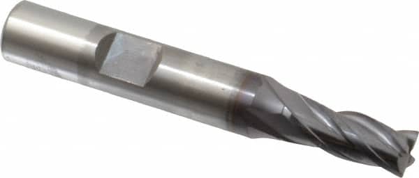 OSG - 9/32", 11/16" LOC, 3/8" Shank Diam, 2-1/2" OAL, 4 Flute, Vanadium High Speed Steel Square End Mill - Single End, TiCN Finish, Spiral Flute, 30° Helix, Centercutting, Right Hand Cut, Right Hand Flute, Series 574 - Americas Industrial Supply