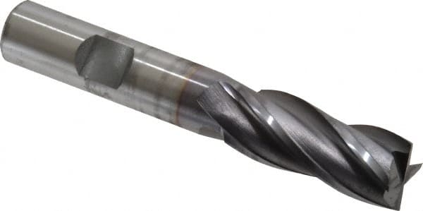 OSG - 9/16", 1-3/8" LOC, 1/2" Shank Diam, 3-3/8" OAL, 4 Flute, Vanadium High Speed Steel Square End Mill - Single End, TiCN Finish, Spiral Flute, 30° Helix, Centercutting, Right Hand Cut, Right Hand Flute, Series 574 - Americas Industrial Supply