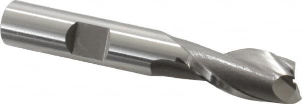 OSG - 13/32", 13/16" LOC, 3/8" Shank Diam, 2-1/2" OAL, 2 Flute, Vanadium High Speed Steel Square End Mill - Single End, Uncoated, Spiral Flute, 30° Helix, Centercutting, Right Hand Cut, Right Hand Flute, Series 573 - Americas Industrial Supply