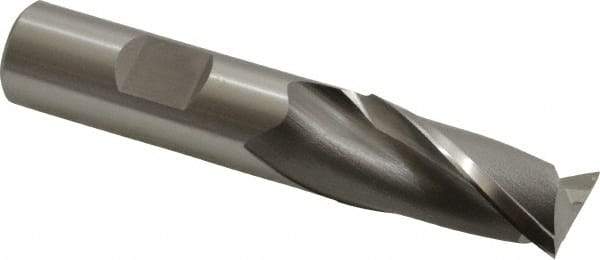 OSG - 11/16", 1-5/16" LOC, 5/8" Shank Diam, 3-7/16" OAL, 2 Flute, Vanadium High Speed Steel Square End Mill - Single End, Uncoated, Spiral Flute, 30° Helix, Centercutting, Right Hand Cut, Right Hand Flute, Series 573 - Americas Industrial Supply