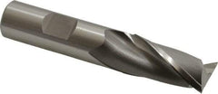 OSG - 11/16", 1-5/16" LOC, 5/8" Shank Diam, 3-7/16" OAL, 2 Flute, Vanadium High Speed Steel Square End Mill - Single End, Uncoated, Spiral Flute, 30° Helix, Centercutting, Right Hand Cut, Right Hand Flute, Series 573 - Americas Industrial Supply