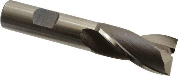 OSG - 25/32", 1-1/2" LOC, 5/8" Shank Diam, 3-5/8" OAL, 2 Flute, Vanadium High Speed Steel Square End Mill - Single End, Uncoated, Spiral Flute, 30° Helix, Centercutting, Right Hand Cut, Right Hand Flute, Series 573 - Americas Industrial Supply
