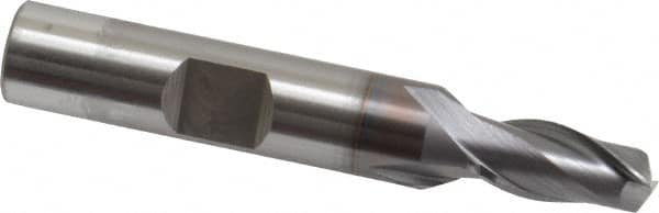 OSG - 9/32", 9/16" LOC, 3/8" Shank Diam, 2-5/16" OAL, 2 Flute, Vanadium High Speed Steel Square End Mill - Single End, TiCN Finish, Spiral Flute, 30° Helix, Centercutting, Right Hand Cut, Right Hand Flute, Series 573 - Americas Industrial Supply