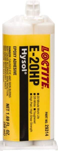 Loctite - 50 mL Cartridge Two Part Epoxy - 20 min Working Time, 4,690 psi Shear Strength, Series E-20HP - Americas Industrial Supply