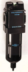 Wilkerson - 1/2" Port Coalescing Filter - Polycarbonate Bowl, Automatic Drain, 150 Max psi, 0.01 Micron Rating, 9-1/4" Long x 2.9" Wide x 9-1/4" High - Americas Industrial Supply
