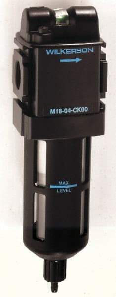 Wilkerson - 1/2" Port Coalescing Filter - Polycarbonate Bowl, Manual Drain, 150 Max psi, 0.01 Micron Rating, 9-1/4" Long x 2.9" Wide x 9-1/4" High - Americas Industrial Supply