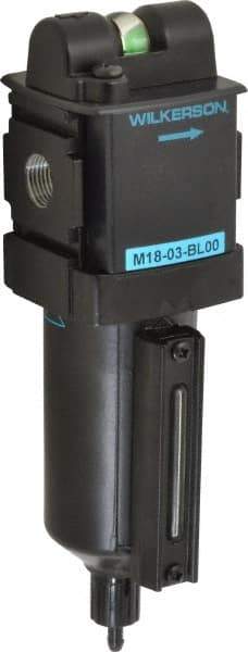 Wilkerson - 3/8" Port Coalescing Filter - Cast Aluminum Bowl, Manual Drain, 150 Max psi, 0.05 Micron Rating, 8.2" Long x 2.36" Wide - Americas Industrial Supply