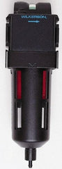 Wilkerson - 3/8" Port Coalescing Filter - Polycarbonate Bowl, Manual Drain, 150 Max psi, 0.05 Micron Rating, 9.3" Long x 2.9" Wide - Americas Industrial Supply