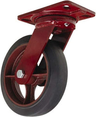 Hamilton - 8" Diam x 2" Wide x 9-3/4" OAH Top Plate Mount Swivel Caster - Rubber Mold on Cast Iron, 500 Lb Capacity, Straight Roller Bearing, 4-1/2 x 6-1/2" Plate - Americas Industrial Supply