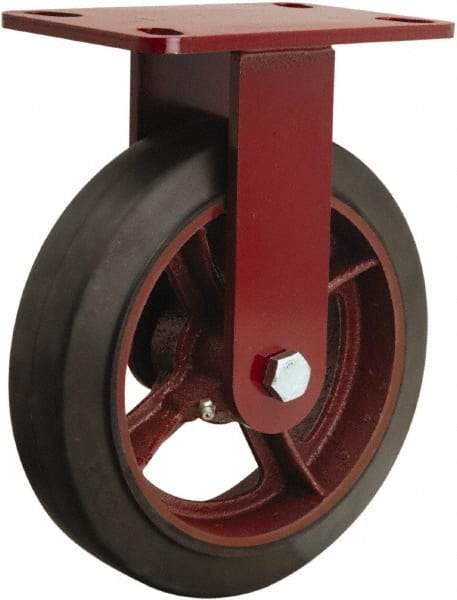 Hamilton - 8" Diam x 2" Wide x 9-3/4" OAH Top Plate Mount Rigid Caster - Rubber Mold on Cast Iron, 500 Lb Capacity, Straight Roller Bearing, 4-1/2 x 6-1/2" Plate - Americas Industrial Supply