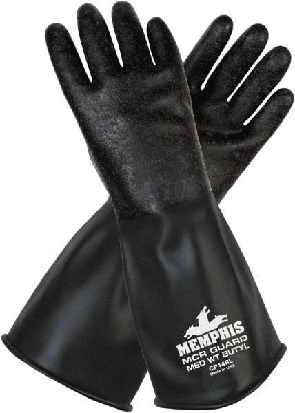 MCR Safety - Size XL (10), 14" Long, 14 mil Thick, Butyl Chemical Resistant Gloves - Smooth Finish, Black - Americas Industrial Supply