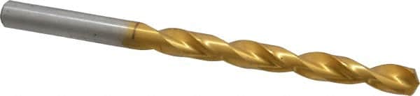 Triumph Twist Drill - 19/64" 135° High Speed Steel Jobber Drill - TiN Finish, Right Hand Cut, Spiral Flute, Straight Shank, 4-3/8" OAL, Split Point - Americas Industrial Supply