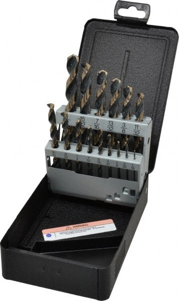 Triumph Twist Drill - 1/16 to 1/2", 135° Point, Bronze/Black Oxide Finish, High Speed Steel Reduced Shank Drill Bit Set - Americas Industrial Supply