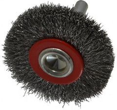 Value Collection - 2" OD, 1/4" Shank Diam, Crimped Steel Wheel Brush - 3/8" Face Width, 3/8" Trim Length, 0.008" Filament Diam, 15,000 RPM - Americas Industrial Supply