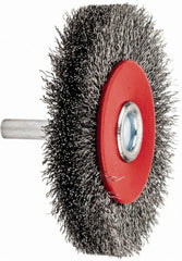 Value Collection - 2-5/8" OD, 1/4" Shank Diam, Crimped Steel Wheel Brush - 1/2" Face Width, 1/2" Trim Length, 0.008" Filament Diam, 15,000 RPM - Americas Industrial Supply