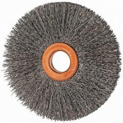 Value Collection - 3" OD, 1/2" Arbor Hole, Crimped Steel Wheel Brush - 3/8" Face Width, 1" Trim Length, 0.007" Filament Diam, 15,000 RPM - Americas Industrial Supply