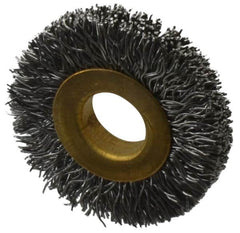 Value Collection - 1-1/4" OD, 3/8" Arbor Hole, Crimped Steel Wheel Brush - 1/4" Face Width, 9/32" Trim Length, 0.012" Filament Diam, 20,000 RPM - Americas Industrial Supply