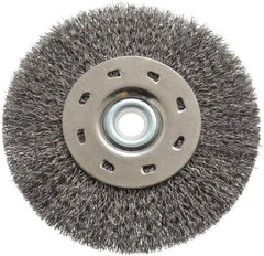 Value Collection - 5" OD, 1/2" Arbor Hole, Crimped Steel Wheel Brush - 1/2" Face Width, 1-15/64" Trim Length, 0.012" Filament Diam, 5,000 RPM - Americas Industrial Supply